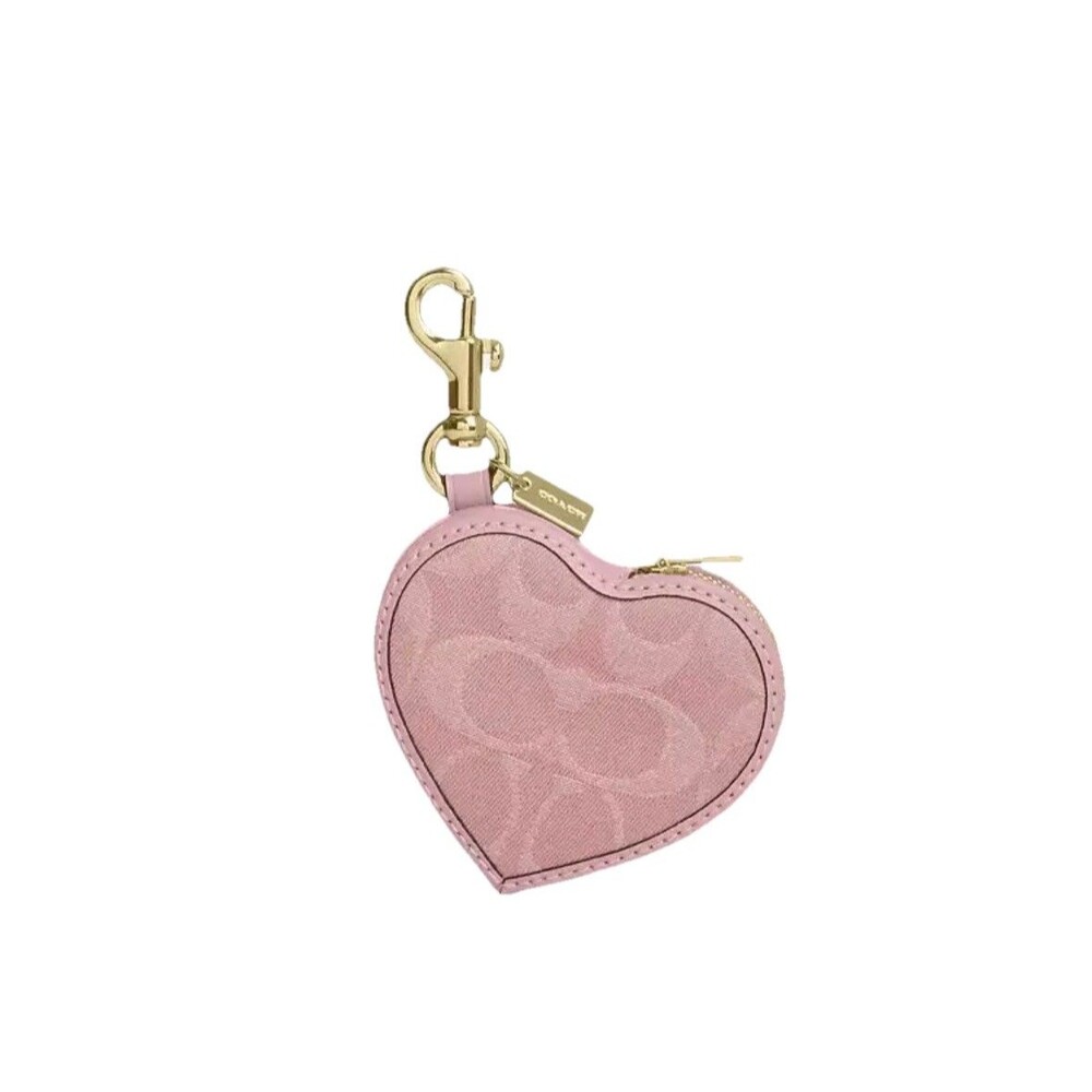 NWT Coach Heart Bag Charm In Signature Denim CEU37 Gold/Light Pink - Picture 1 of 3